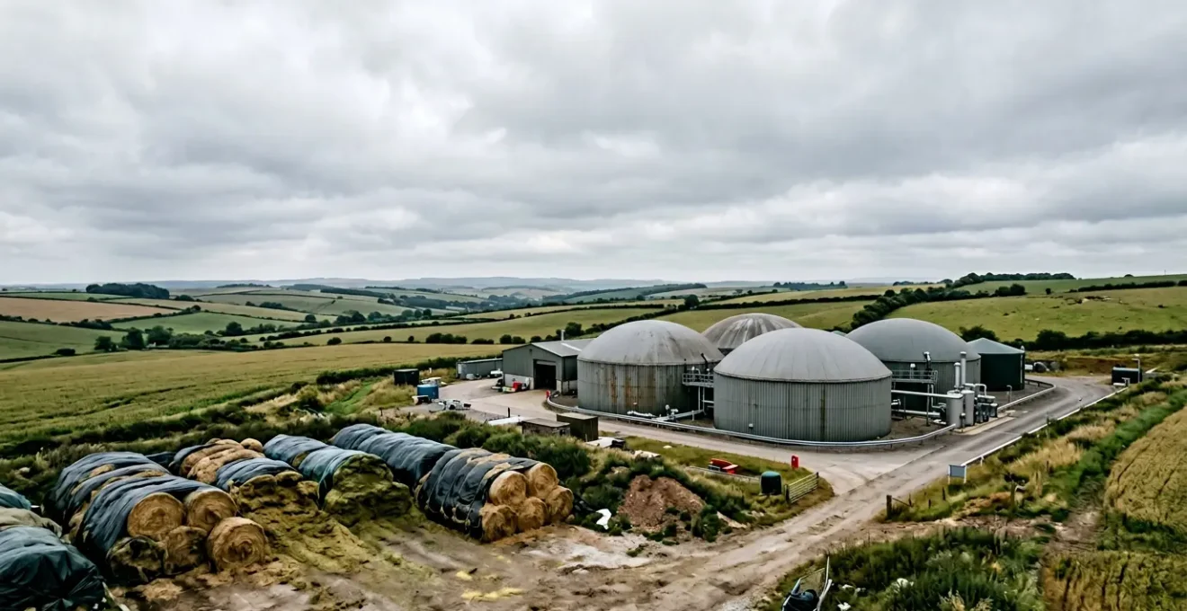 Agricultural biogas plant processing energy crops with modern anaerobic digesters