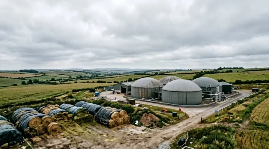 Agricultural biogas plant processing energy crops with modern anaerobic digesters