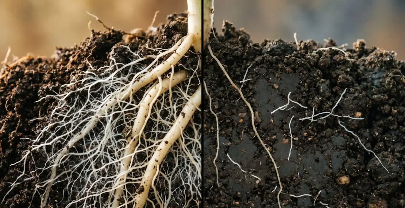 A symbolic visual showing a plant reducing its carbon allocation to fungal partners in a high-phosphorus soil environment.