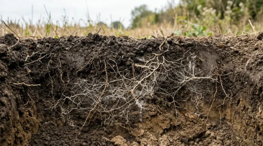 Mycorrhizal fungal networks preserved in reduced-tillage agricultural soil system