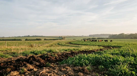 Agricultural nitrogen cycle showing sustainable livestock manure management in regenerative farming system