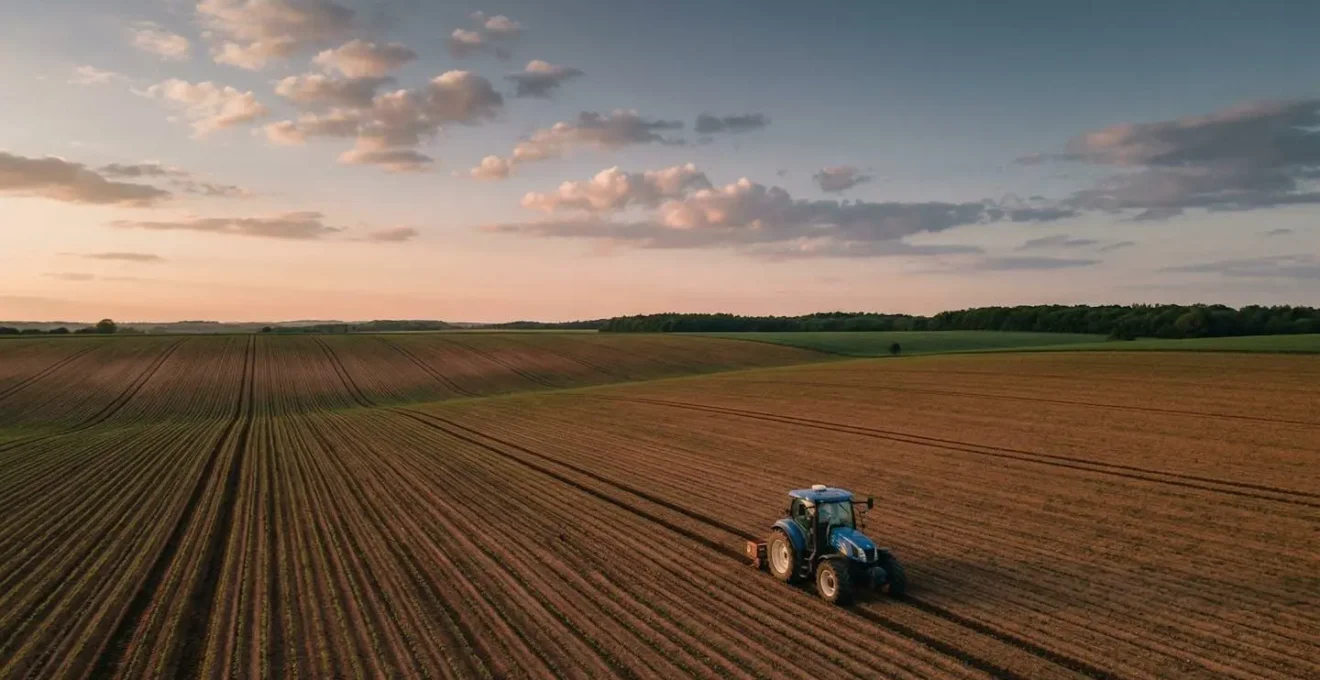 Modern agricultural technology on a compact farm showing precision equipment in use