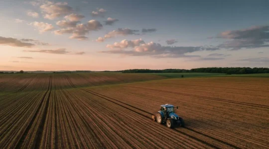 Modern agricultural technology on a compact farm showing precision equipment in use