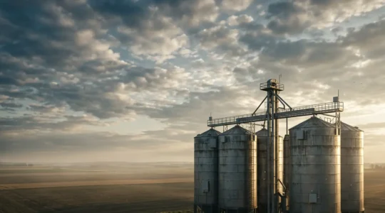 Wireless temperature monitoring system protecting grain storage facility from fire hazards