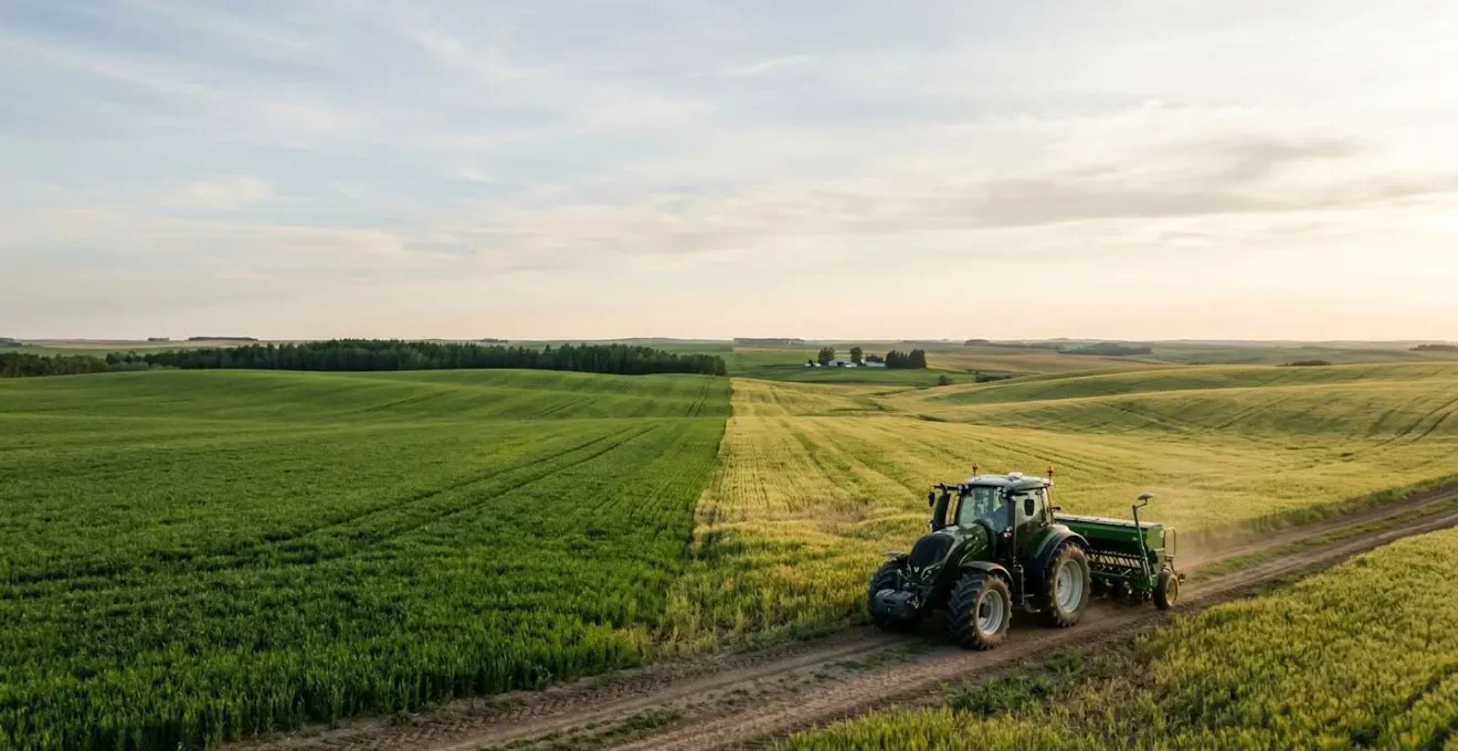 Precision agriculture scene showing variable rate nitrogen application technology in modern farming