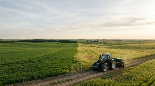 Precision agriculture scene showing variable rate nitrogen application technology in modern farming