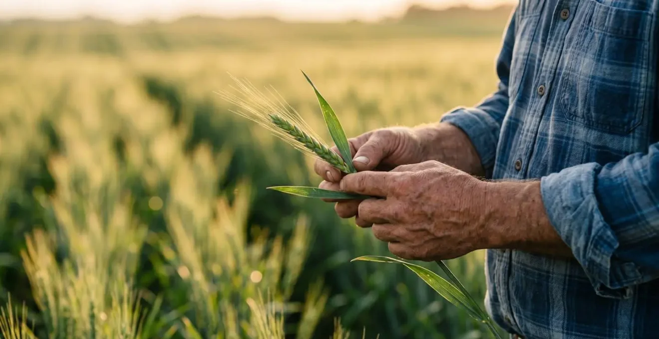 Close-up of wheat plant at stem elongation growth stage showing active nitrogen uptake and tillering