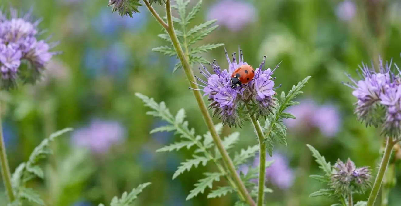 Natural predatory insect on flowering cover crop providing biological pest control