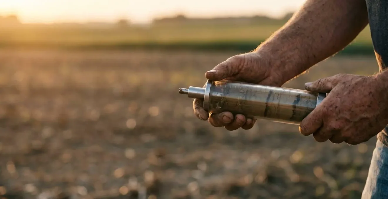 Environmental photograph showing proper soil core sampling in agricultural field with emphasis on intact sample preservation