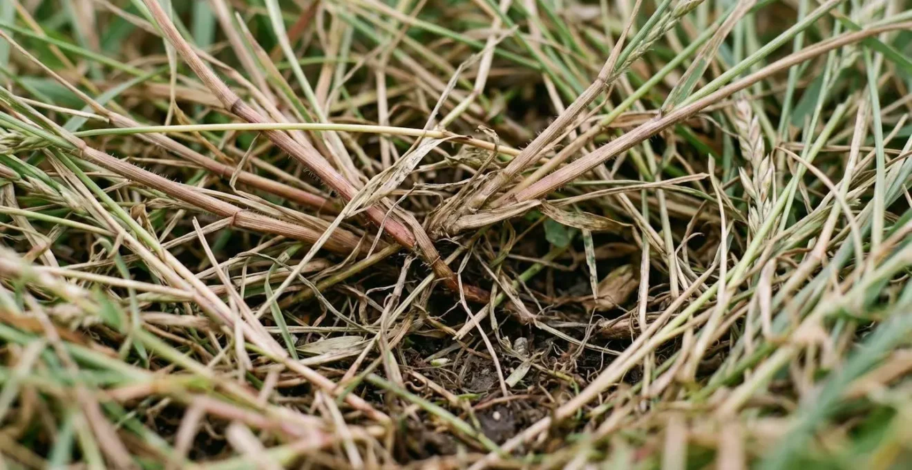 Dense multi-layered grass thatch at ground level creating ideal vole habitat in agricultural margin