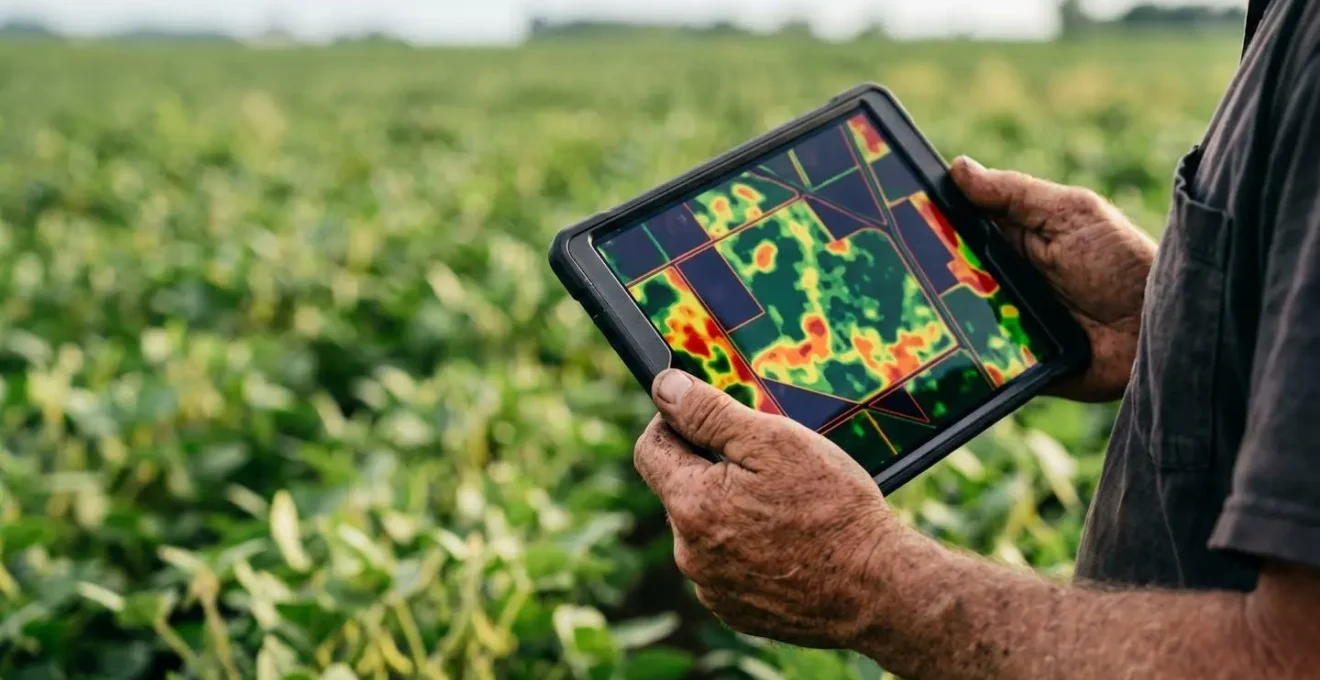 Satellite data visualization showing crop health variation patterns across agricultural field