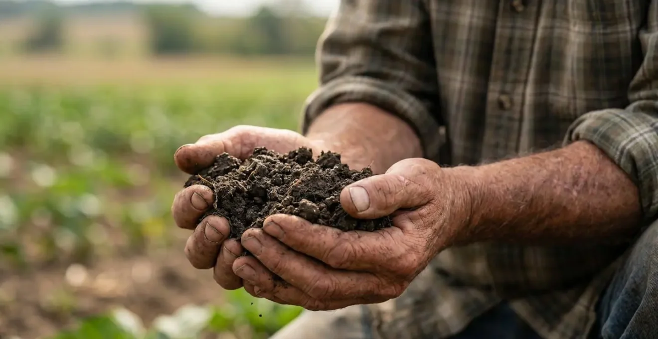 Close-up of hands performing soil moisture assessment showing proper soil texture and aggregate structure