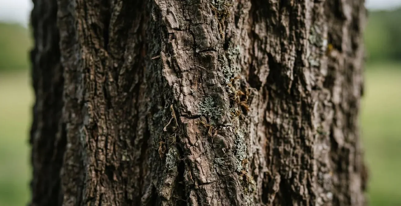 Close-up of mature hardwood tree trunk showing bark texture and stability indicating readiness for livestock integration